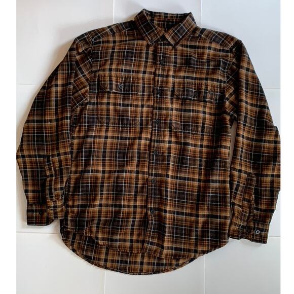 Wolverine Flannel Shirt Men Medium Brown Plaid Button Front Relaxed Fit - Picture 1 of 9